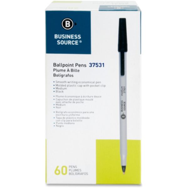 611e21b7eb49af57f9b881f5cee3415ab6 Business Source Bulk Pack Ballpoint Stick Pens - Medium Pen Point - Black - Tungsten Carbide Tip - Image 1
