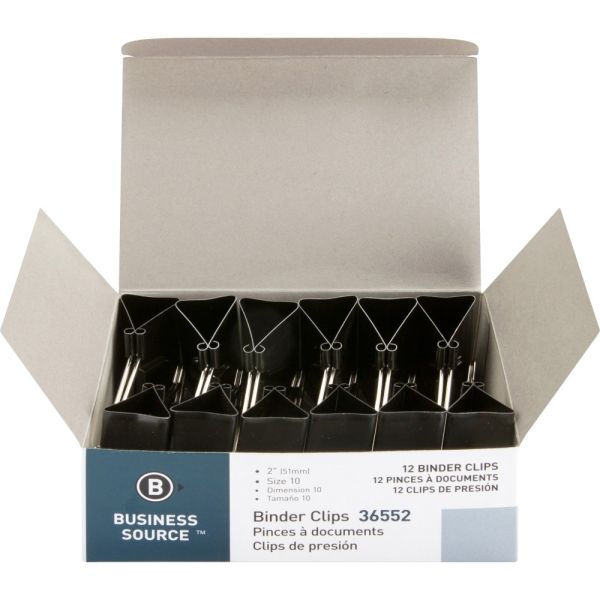 6b0d3c76b77b36807f6326a3b9f7247281 Business Source Fold-back Binder Clips - Large - 2" Length x 2" Width - 1" Size Capacity - 1Dozen - Black - Steel - Image 1
