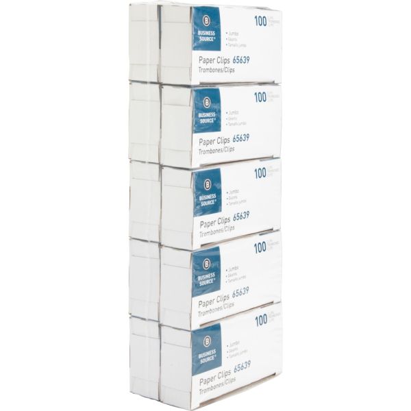 7d82be3ef6df440cbfdabe89cf39cdca97 Business Source Paper Clips - Jumbo - Silver - Steel - 100/Box - 10 / Pack - Image 1